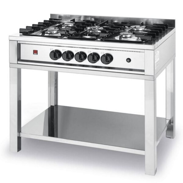 Gasherd - 5 Brenner mit offenem Unterbau - 900x600x(h)850mm