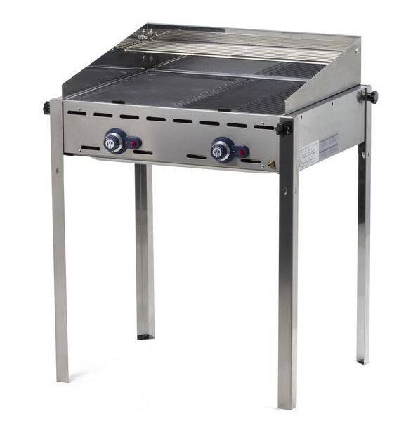Green Fire Profi Grill - 2 Brenner - Emaillierte Grillplatte + Grillrost Gußeisen - 740x612x(h)825mm