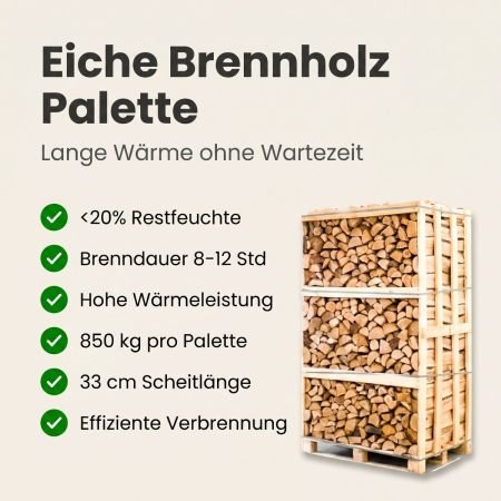 Gespaltene Brennholzpalette aus kammergetrockneter Eiche, 33 cm Gespaltene Brennholzpalette aus kammergetrockneter Eiche, 33 cm – Bild 6