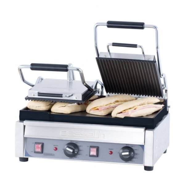 Kontaktgrill Premium Edelstahl - unten glatt/oben gerillt - 230V-2,9kW - 490x520x(h)265mm