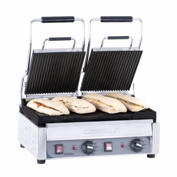 Kontaktgrill Premium Edelstahl - gerillt - 230V-2,9kW - 490x520x(h)265mm