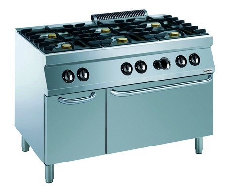 Gasherd mit Backofen - 6 Brenner - 6x5,5kW - 1200x700x(h)900mm