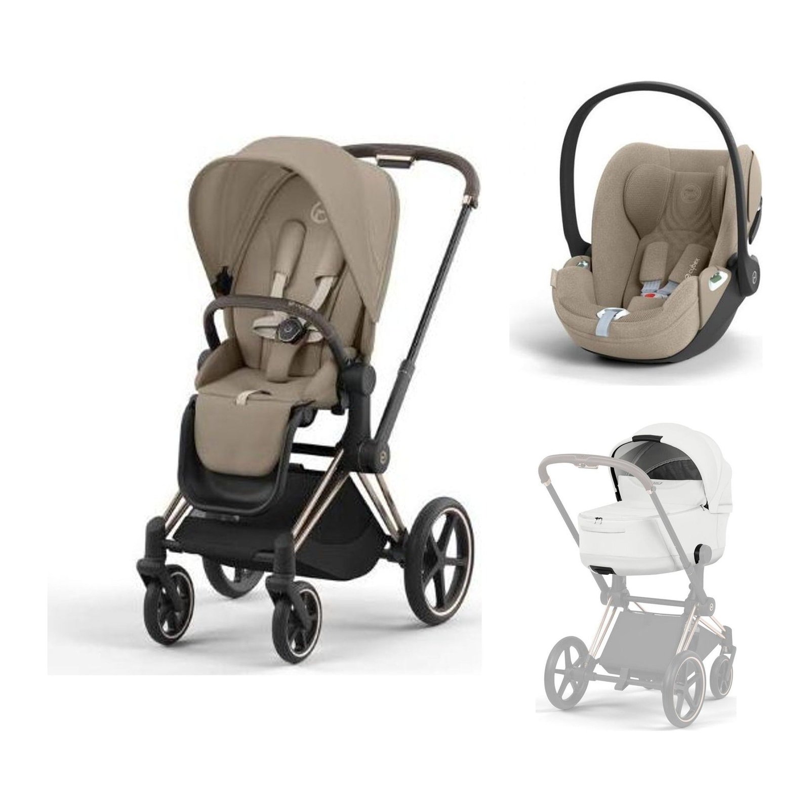 Trio CYBEX Priam | Telaio Rosegold, Seat Pack Cozy Beige, Priam Lux Carry Cot Off White, Cloud T i-Size Plus Cozy Beige Trio CYBEX Priam | Telaio Rosegold, Seat Pack Cozy Beige, Priam Lux Carry Cot Off White, Cloud T i-Size Plus Cozy Beige – Bild 1