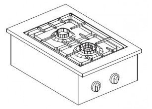 Drop-In Gasherd - 2 Brenner - 9 kW - 400x600x(h)270mm
