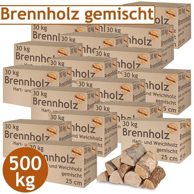 Kaminholz & Brennholz gemischt – 500 kg | 60 % Hartholz / 40 % Weichholz | Kammergetrocknet Kaminholz & Brennholz gemischt – 500 kg | 60 % Hartholz / 40 % Weichholz | Kammergetrocknet – Bild 1