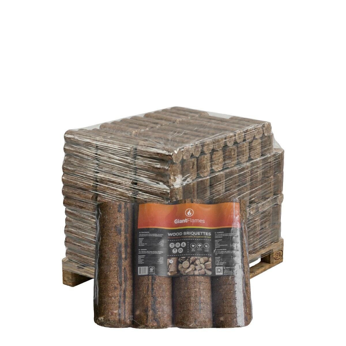 Giant Flames Holzbriketts 95 Packungen x 4,8 kg (456 kg) Giant Flames Holzbriketts 95 Packungen x 4,8 kg (456 kg) – Bild 1